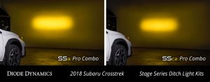 Subaru XV Crosstrek LED Light Pods - Above the hood - Diode Dynamics - Pro SS3 LED Ditch Light Kit - Yellow Combo - Yellow - `18-`21